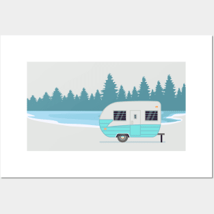 Lispe RV Camping Lake Pine Trees Posters and Art